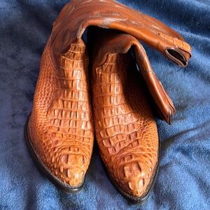 Tony Lama Brown Cowboy Boots with Crocodile Texture